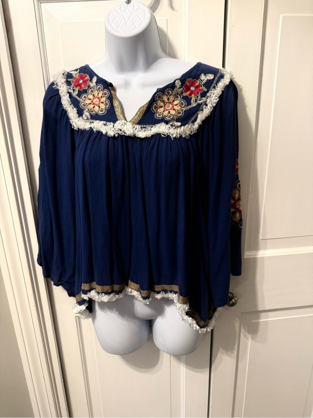 Banjara Boho Embroidered Navy Peasant Top